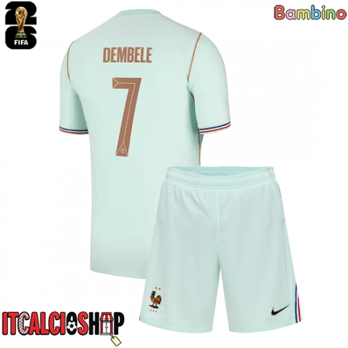 Francia Ousmane Dembele #7 Seconda Maglia Bambino Mondiali 2026 Manica Corta (+ Pantaloni corti)